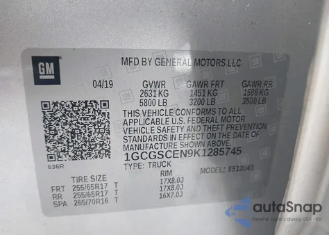 2019 Chevrolet Colorado Lt z USA, uszkodzony, nr VIN 1GCGSCEN9K1285745